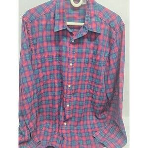 Vtg BENTON ROW Shirt Men L RED Plaid Long Sleeve Button‎ Down Casual